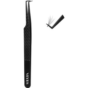 VEYES INC Lash Tweezers for Eyelash Extensions,Fiber Tip Tweezers for Individual Classic and Volume Lash,Stainless Steel Lash Tweezers-Slim 90 Degree