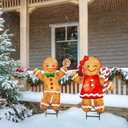 Christmas Decorations Outdoor, 2pcs Large Gingerbread Man Boy Girl Metal Yard Stakes Xmas Decor Ornaments, 29" Rustic Winter Signs for Lawn Garden Front Door Home Farmhouse Porch Outside