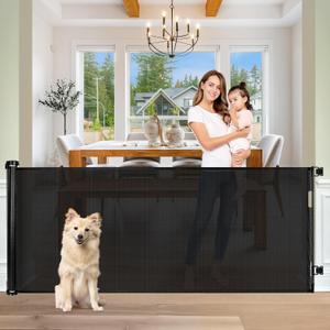 Baby Gate Extra Wide 65" Space Saving Retractable Mesh Gates for Kids or Pets Movable Retractable Baby Gates Indoor Outdoor Retractable Gate Dog Gates for Doorways, Stairs, Black