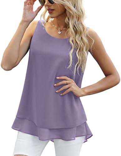 Jouica Women's Sleeveless Chiffon Tank Top Double Layers Casual Blouse Tunic size 3XL