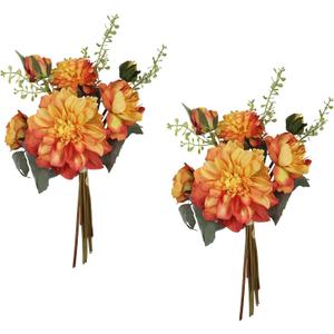 Orange Dahlia Peonies Artificial Flowers 2 Bouquets Dahlia Combo Peony Silk Flowers 18stems Faux Flowers for Vase Home Tables Wedding Bouquets Centerpieces Bridal Shower Decor (Orange)