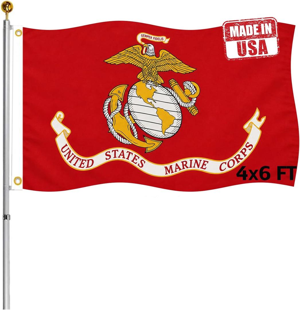 Double Sided US Marine Corps Flag 4x6 FT Outdoor- 3Ply 320D Nylon Heavy Duty USMC Flags Canvas Header with 2 Brass Grommets Easy to Rising