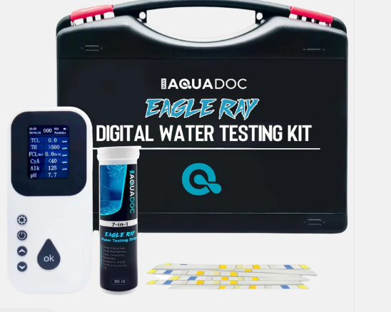 Digital Water Testing Kit - Digital Hot Tub Water Tester for Pool - Digital Chlorine Tester for Pool by AquaDoc with Water Analyzer and Test Strips