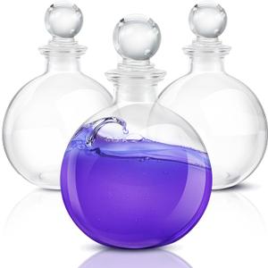 Tessco 3 Pcs Spherical Potion Bottles Round Glass Clear Potion Jars Large Decorative Witch Bottles for Halloween Christmas Costume Props DIY Crafts Decoration(5.31 inches,Round Ball Stopper)