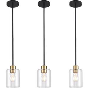 Black Brass Pendant Lights Kitchen Island - Clear Glass Pendant Light Fixture Multiple Stems Rods 3 Units 12 Inch 3 Units 4 Inch (3 Pack Black Brass Downrod)