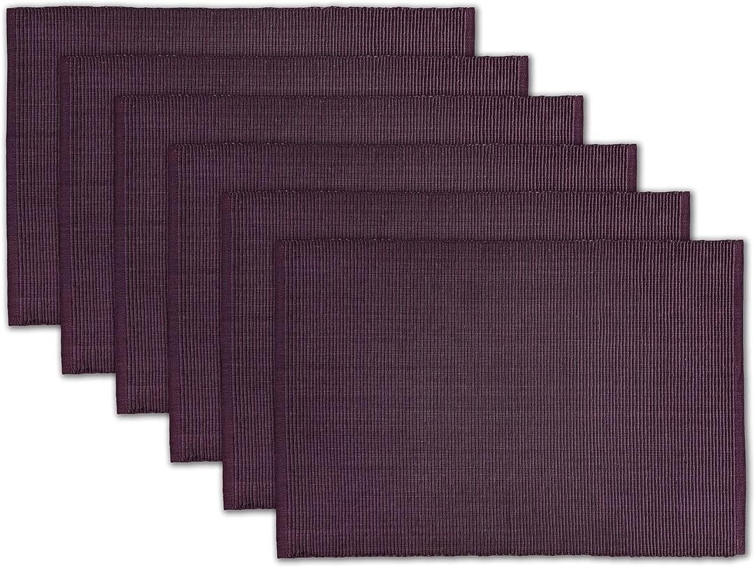 100% Cotton Ribbed Placemats - Set of 6-13 x 19 Inches - Dark Purple - Everyday Cloth Table Mats - Thick Construction, Washable & Reusable Cloth Place Mats - by AVKA Studio