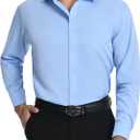 LUPURTY Dress Shirts for Men Long Sleeve Regular Fit Button Down Shirt Stretch Wrinkle Free Business Formal (Blue, XXXL)
