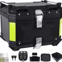 Motorcycle Top Case 45L Trunk Tail Box Bag Aluminum alloy handle with Leather Lining Anti-Theft With Double Lock Waterproof Dustproof Easy Installation with Universal Bracket Black, 12.6 x 16.5 x 14.9 inches