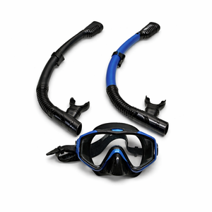 Snorkeling Gear for Adults, Kids, Kwambiri Dry-Top Snorkel Set, 180°Panoramic Wide View Diving Mask Breathing Freely Snorkel Mask for Snorkeling, Scuba Diving Swimming Travel Black and Blue