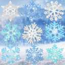 Snowflake Cutouts Winter Bulletin Board Decorations Wonderland Paper Cutouts Christmas Blue Silver Wall Decals with Glue Points for Classroom Home Holiday Winter Party Supplies