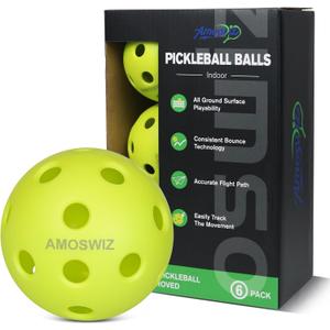 Indoor Pickleball Balls, 6 Pack of 26 Holes Pickleballs, Indoor Pickleballs Set, High Visibility Durable Pickle Balls for Training and Tournament