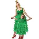 Hillban Christmas Tree Costume Set Festive Party Outfit Tulle Skirts Star Headband Beard Ornaments for Women 7-8Y (Green)