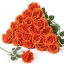 Serwalin 10pcs 4'' Big Orange Artificial Roses, Large Flower Head Silk Rose Velvet Real Touch, Fake Roses Long Stems Realistic Bouquet for Wedding, Table Centerpiece Home Decor