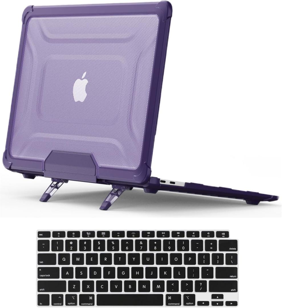 DTangLsm for MacBook Air 13 inch Case 2022 2021 2020 2019 2018 Release M1 A2337 A2179 A1932 with Touch ID, Heavy Duty Hard Shell Case Rubberized TPU Bumper Foldable Kickstand & Keyboard Cover, Purple