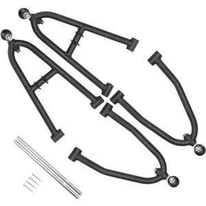 Front Upper & Lower A-Arms Kit +3" for 2003–2004 Suzuki LTZ400, 2003–2004 Kawasaki KFX400, Adjustable Camber & Toe, Heavy Duty Wide Suspension Arms Wrinkle Black