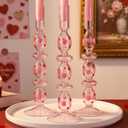 3 Pcs Valentine's Day Candlestick Holder Pink Heart Glass Taper Candle Holders Valentines Home Indoor Decor Table Centerpieces Dinner Party Valentines Galentine Wedding Home Decorations