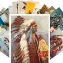 PIXILUV Vintage PostCards 24 pcs Indian Chief Native American Life and Portraits Vintage Painting (Yellow)