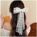 Large Lace Hair Bow Clips for Women Girls | Cute Beige Lace Bows for Hair Weighs Only 0.6 Oz | Off White Hair Decor for Wedding Pageant Prom Party Birthday Party Communion Bridal Shower (1 Pack)