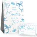 Guess How Many Candies Sign(1 Standing Sign-50 Guessing Cards) Pink Bow Theme Activities Cards Kit for Baby Showers, Newborn Parties, Bridal Shower, Engagement, Wedding Shower, Birthdays-62