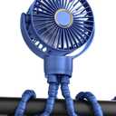 Portable Stroller Mini Fan, Small Rechargeable Personal Cooler w/ 360 Rotation, 3-Speed, Battery Powered Stroller Accessories, Baby Essentials for Car Seat, Crib, Bike, Treadmill, Denim