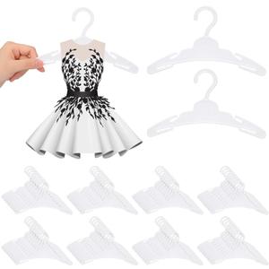 Soulchen 100 Pcs Doll Clothes Hangers for 18 Inch Dolls, Plastic Clothes Hangers with Non-Slip Clips, Space-Saving Wardrobe Accessories for Gown Dress Outfit (White)