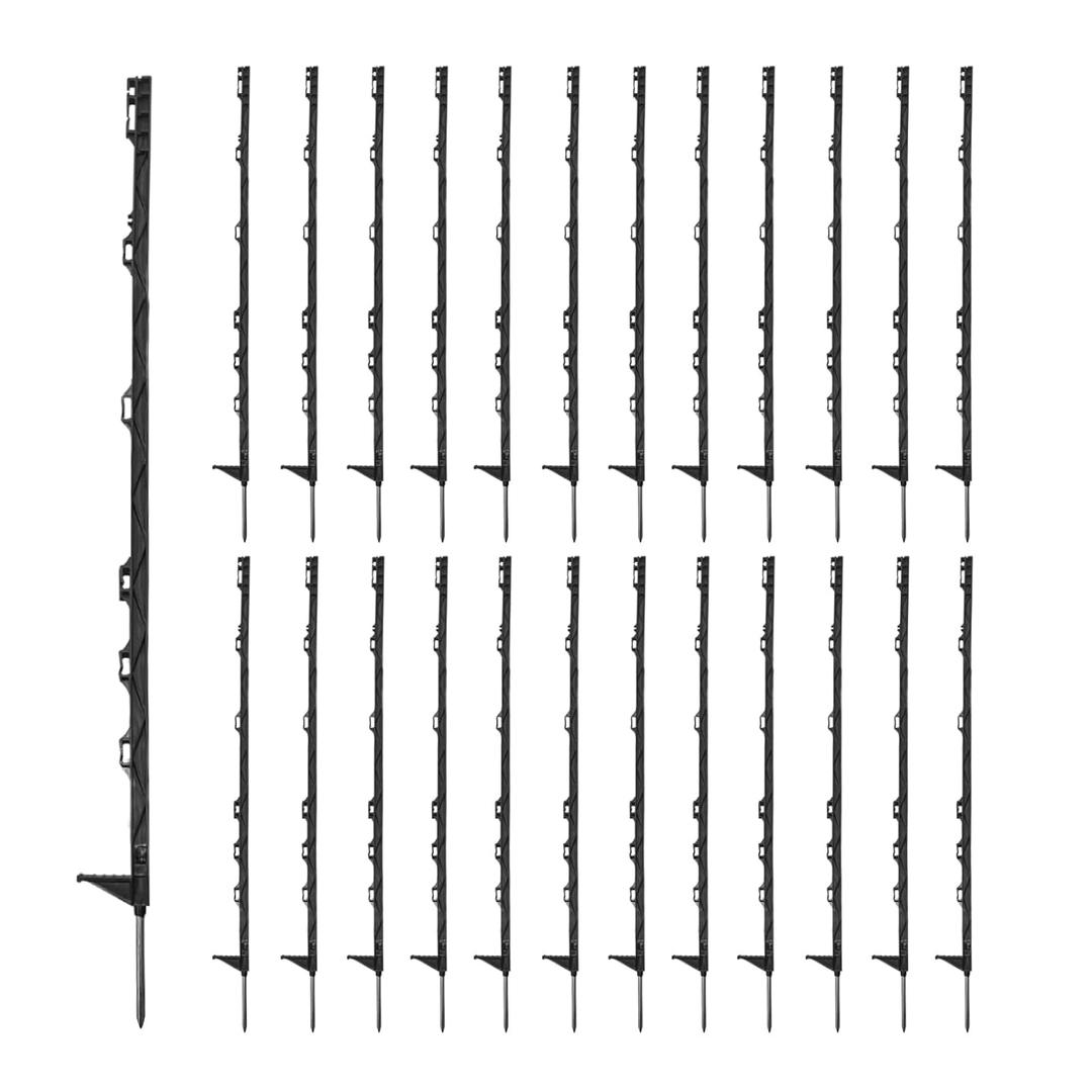 25Pcs Electric Fence Posts, 4FT/122CM Garden Fence Post Portable Temporary Electric Fences Plastic Fence Posts Ideal for Paddock Fencing Grazing Livestock Control Horse Cattle Sheep (Black) (48IN)