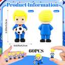 60 Pcs Mini Figures Holding Soccer Ball | 1.37 Inch Fun Cartoon Collectible Little People Figures,Novelty Gifts for Kids,Soccer Lovers,Party Decor