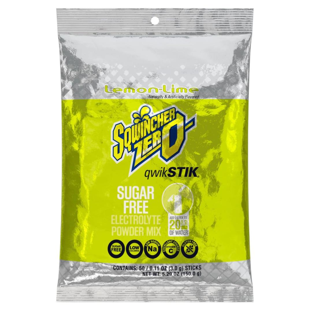 2 x 
Sqwincher .11 Ounce Qwik Stik Zero Instant Powder Concentrate Stick Lemon Lime Electrolyte Drink - Yields 20 Ounces (50 Each Per Package)