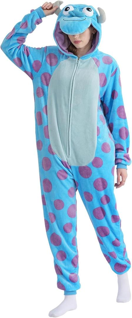 Snug Fit Adult Unisex Onesie Cosplay CostumeOne Piece Pajama Halloween Homewear Suit for Women and Men (Small, Sulley Sullivan)