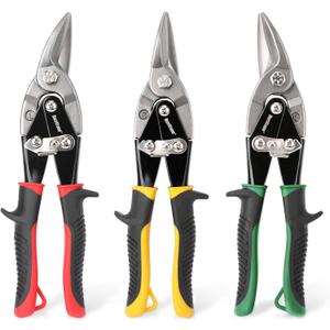 HURRICANE 3 pc Aviation Tin Snips Set, 10 inch Metal Cutter Shears for Cutting Sheet Metal, Cr-V Blades, Straight Left and Right Aviation Snips, with Ergonomical TyreGrip Handle and Safety Latch