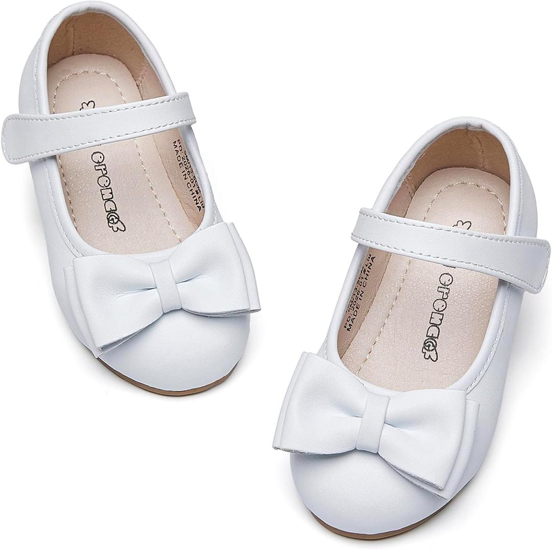 Kiderence Toddler Girls Dress Shoes Little Kids Mary Janes Ballet Flats Toddler (9 Toddler,White)