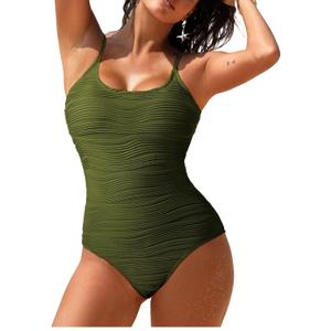 Pink Queen Womens One Piece Swimsuits High Waisted Tummy Control Bathing Suit Textured Swimwear size L