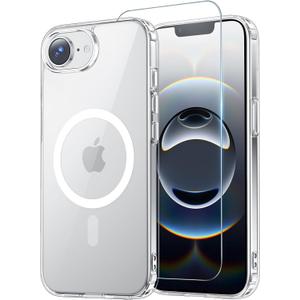 Temdan for iPhone 16e Case Clear with Screen Protector, Compatible with Magsafe, Anti-Yellowing, Military-Grade Protection, Shockproof Slim Magnetic Phone Case Cover, Transparent