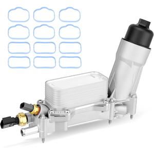 Aluminum Engine Oil Cooler Filter Housing Assembly with Sensors & Gaskets Compatible with 2011-2016 Jeep Dodge Chrysler Ram 3.6L V6 Replace for 926-959 926-876 5184294AE 68105583AC (Plastic Cap)
