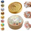 Glitter Dumpling Squishy, Dumpling Squishies, Glitter Dumpling Mystery Box, Colorful Dumpling Stress Balls Fidget, Jumbo Squishy Toy with Steamer Box Suitable for Adult use in Offices (Glitter White)