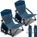 SUNNYFEEL Folding Low Camping Beach Chair 2 Pack, Portable Backpacking Chairs with Cup Holder,Carry Bag Compact & Heavy Duty for Adults 300 LBS for Outdoor Picnic Fishing Sand Lawn