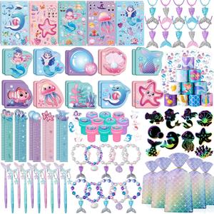 DMIGHT 110Pcs Mermaid Party Favors Including Stampers, Notebooks, Mermaid Party Decorations