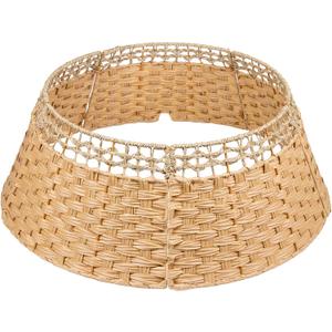 Christmas Tree Collar, Rattan Xmas Tree Skirt for Artificial Trees, Base Cover for 7.5ft Trees Christmas Tree Skirt, Handcrafted Woven Hyacinth Rustic Tree Skirt (Wood Color)