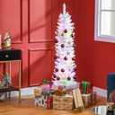 HOMCOM 6ft Tall Pencil Prelit Artificial Christmas Tree Holiday Dcor with 360 Colorful Surface Branches, 200 Colorful LED Lights, White