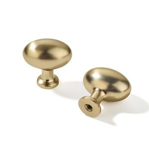 khtumeware 2 Pack 1-3/8 inch(35mm) Brushed Brass Cabinet Knobs Satin Brass Oval Drawer Knobs Kitchen Egg Knobs Cabinet Hardware for Dresser Drawers