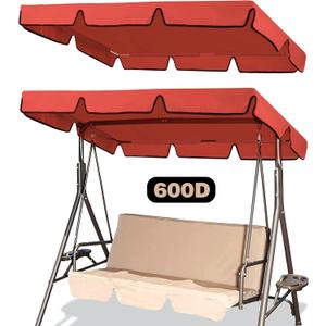 600D Outdoor Swing Canopy Replacement Top,Waterproof Patio Swing Canopy Replacement,3 Seater Porch Swing Canopy Sunshade and Rainproof Canopy(75" W x 52" D x 5.9" H Red)