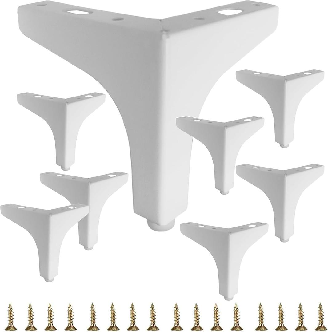 8 Pack 4" White Metal Furniture Legs, 1.4mm Thickness Metal Cabinet Feet, White, 4 inch (1.4 thick-8pcs), 8