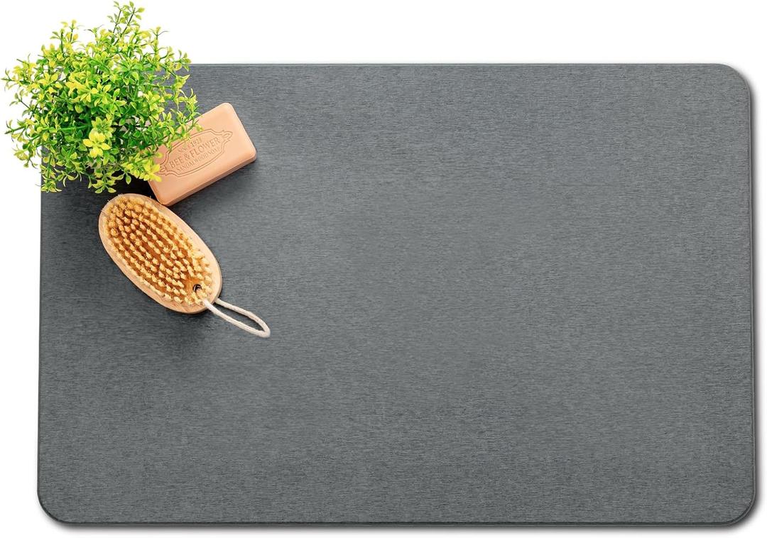 Stone Bath Mat, Non-Slip Natural Diatomaceous Earth Bath Mat, 23.5" x 15.5" Bath Stone Mat, Easy to Clean, Dark Grey