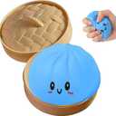 Glitter Dumpling Squishy,Dumpling Squishy Mystery Box,Squeeze for Stress Relief (Blue)
