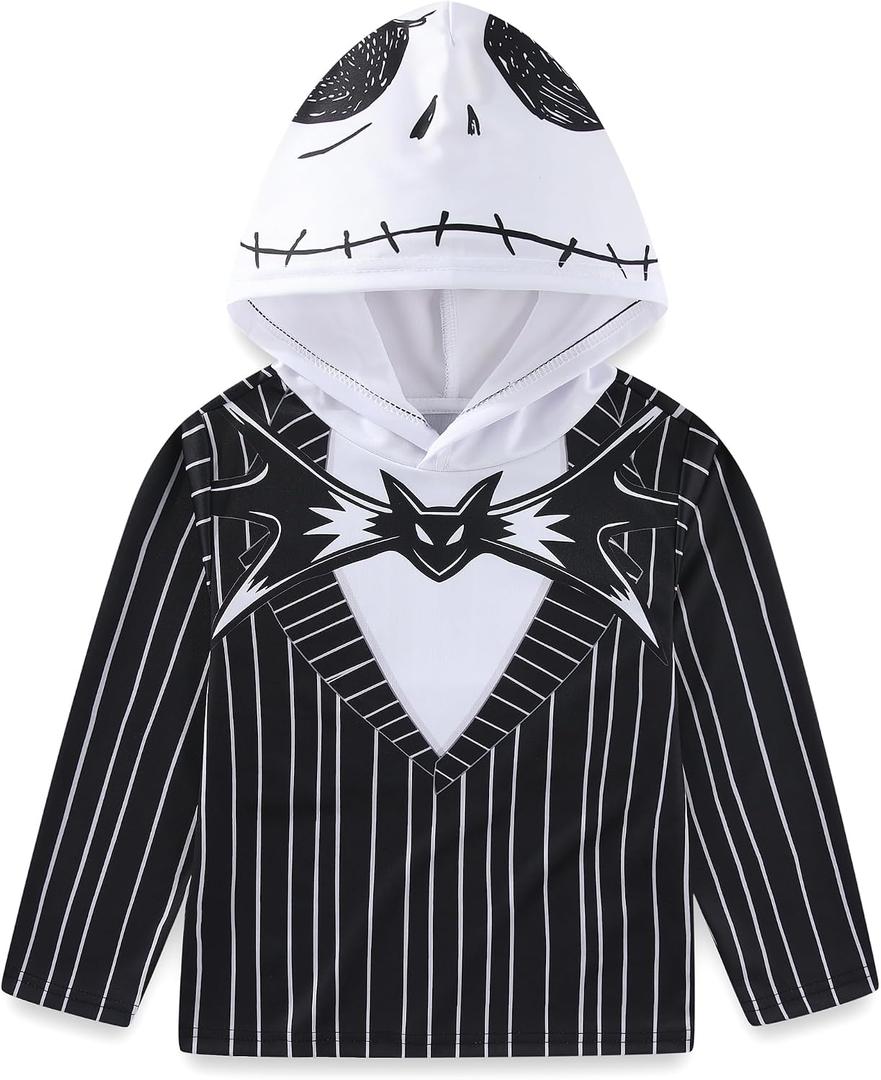 Disney Nightmare Before Christmas Jack Skellington Boys Long Sleeve Hooded Shirt for Big Kids