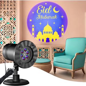 Ramadan Decorations Outdoor Eid Mubarak Projector Lights Outdoor Christian Muslim Moon Star Holiday Decorative Lights for Garage Yard Garden Porch Door Wall Indoor Decor