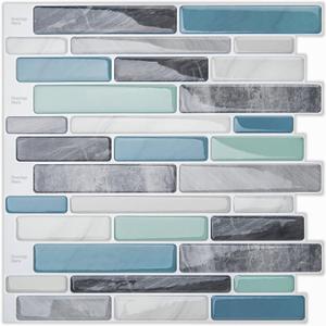 LONGKING Self-Adhesive Kitchen Backsplash, Marble Look Decorative Tiles (10 Tiles) (Blue) LONGKING Self-Adhesive Kitchen Backsplash, Marble Look Decorative Tiles (10 Tiles) (Blue)