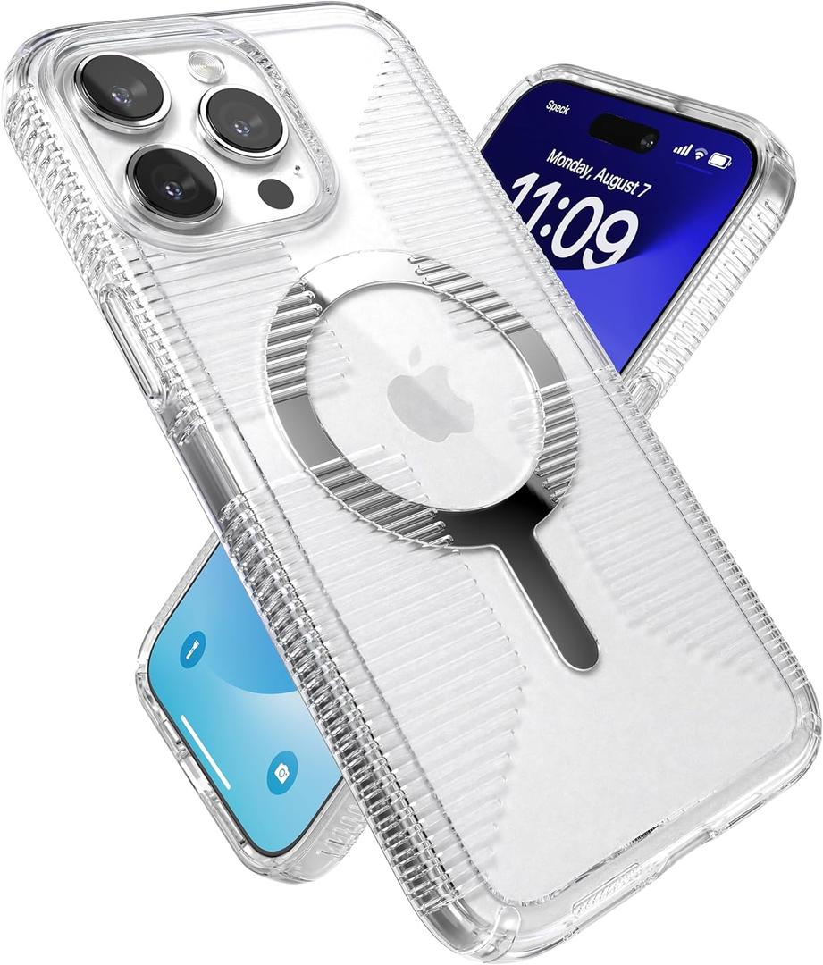 Speck Clear iPhone 15 Pro Max Case - Slim, Built for MagSafe, Drop Protection Grip - Scratch Resistant, Anti-Yellowing, 6.7 Inch Phone Case - GemShell Grip Clear