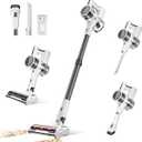 Cordless Vacuum Cleaner, 80,000 RPM Motor and Power Filtration, Stick Vacuum with 2200 mAh Battery, 35 Mins Worktime, 2 Modes, Rotated Multi-Heads, Height-Adjustable Vacuum for Home (Harbor White)