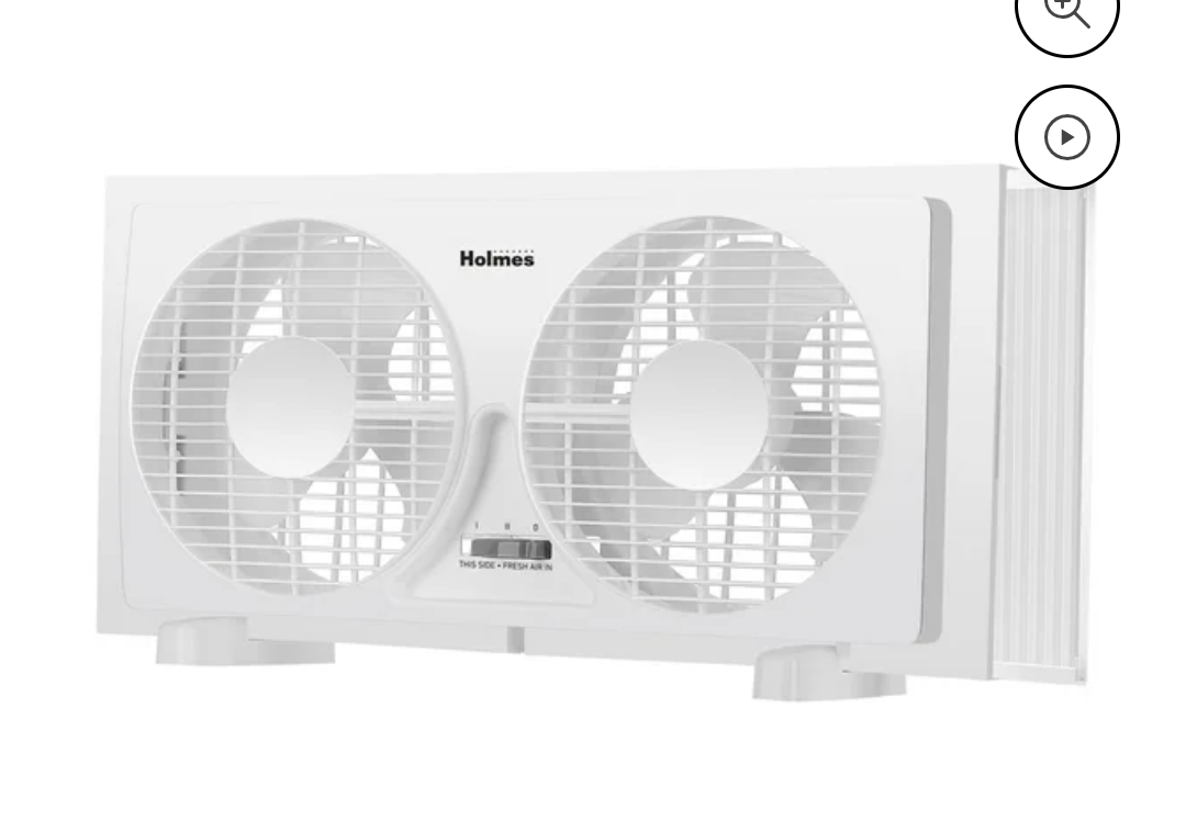 Holmes 9" Twin Blade Manual Window Fan, 2 Speeds, Reversible Airflow, 2 Extender Panels, White
